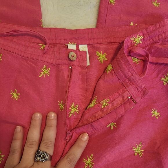 NWOT Debra Deroo hot pink & lime green silk pants - Picture 2 of 7